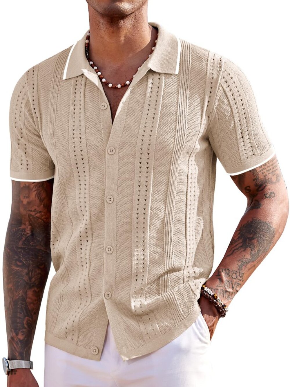 COOFANDY Men's Short Sleeve Knit Shirts Casual Button Down Polo Shirt M